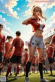 A group of young people standing on top of a soccer field.