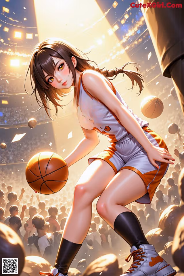 A girl in a basketball uniform holding a basketball.
